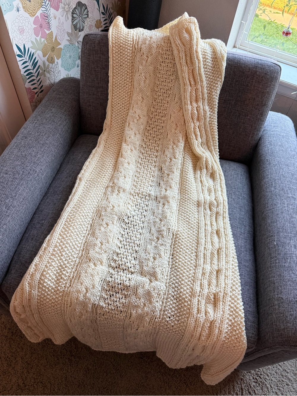 Vintage Handmade Aran Fisherman Sampler Knit Afghan Blanket